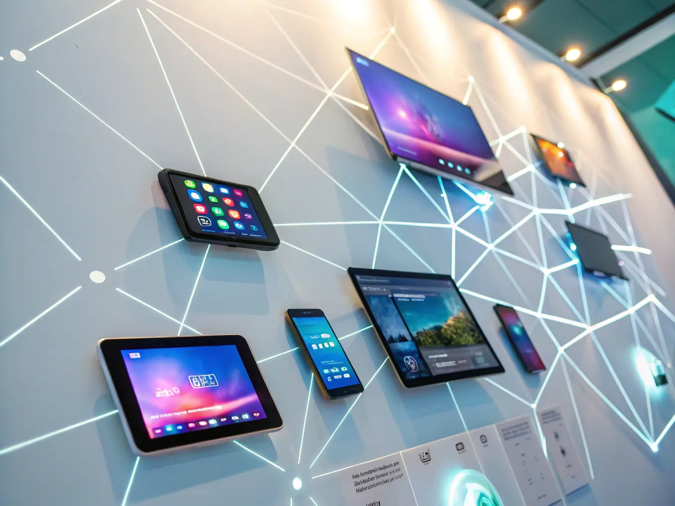 A vibrant graphic depicting various digital devices connecting to form a network, representing the holistic approach to digital transformation.