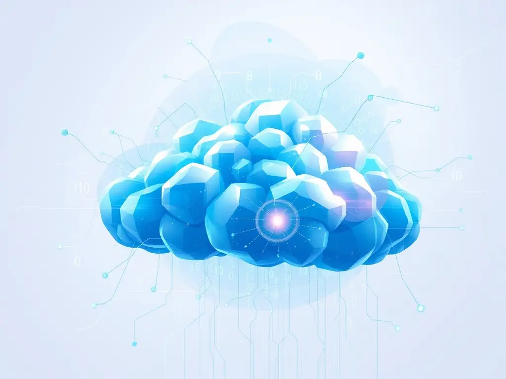 A dynamic image of data streams flowing into a cloud server, illustrating the process of migrating data and applications to the cloud.